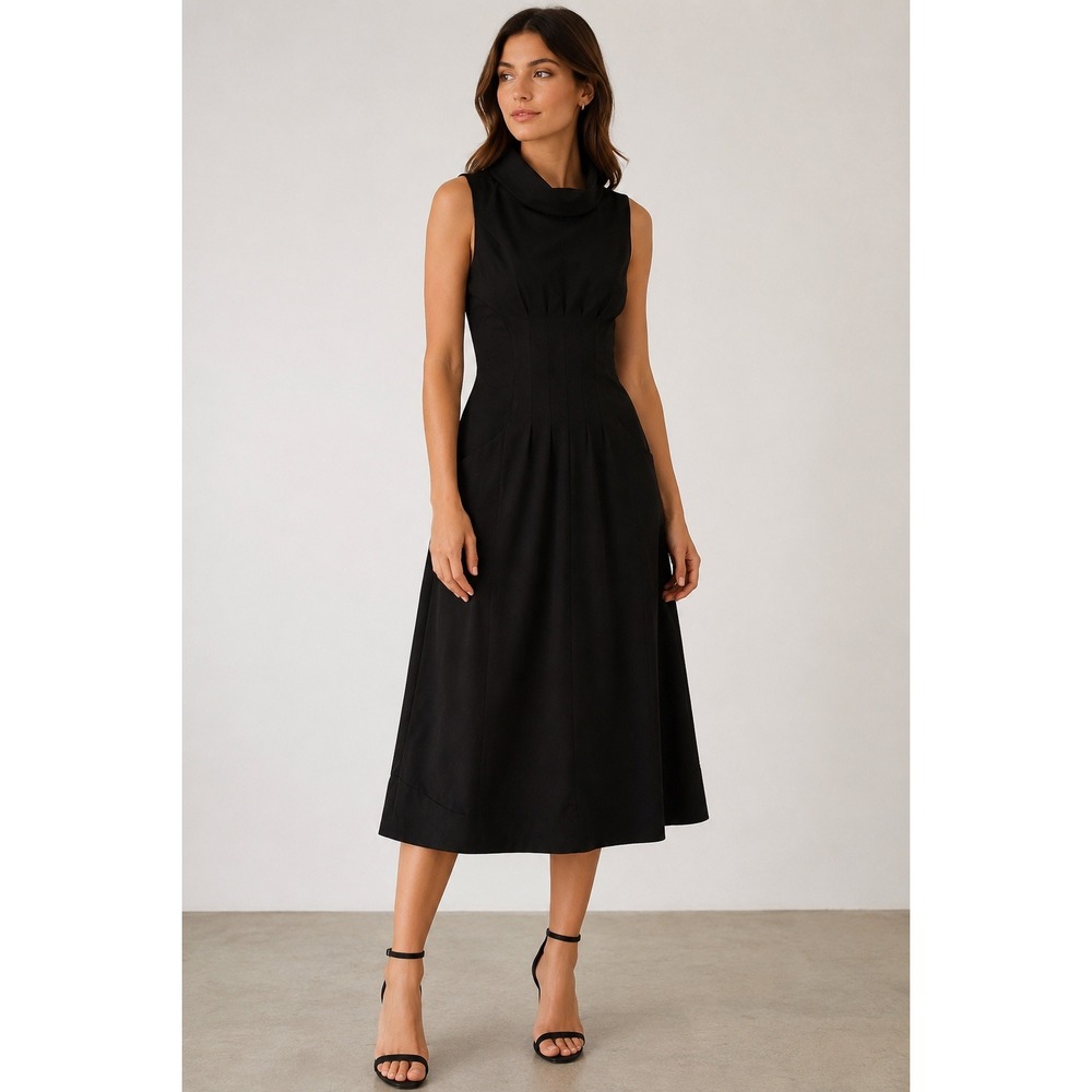 Bigoschi Black Sleeveless Pleated Dress Spain Quiet Luxury Minimalist 36 US 6